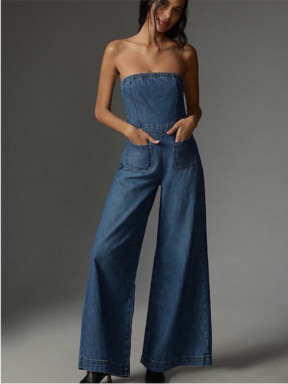 Pilcro Strapless Wide-Leg Denim Jumpsuit